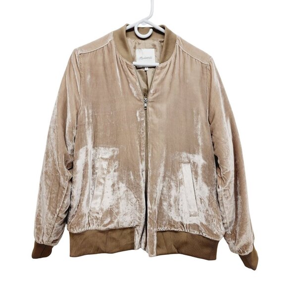 Madewell Jackets & Blazers - Madewell Women's Velvet Bomber Jacket Size Medium Viscose & Silk Blend Beige